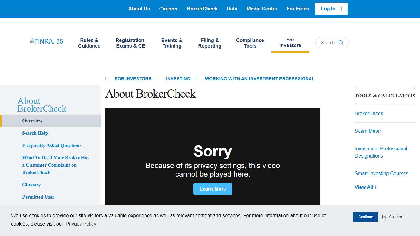 About BrokerCheck FINRA.org