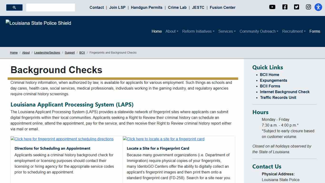 Fingerprints and Background Checks - Louisiana State Police